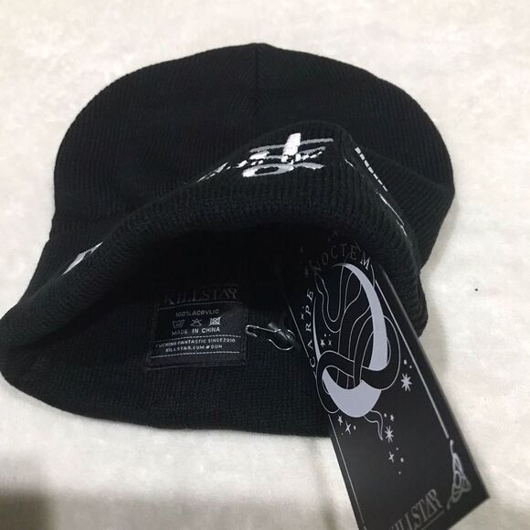 Killstar ✦ Follow Me Into The Dark Beanie ✦ Black Knit w/ White Embroidery NWT - Picture 5 of 7